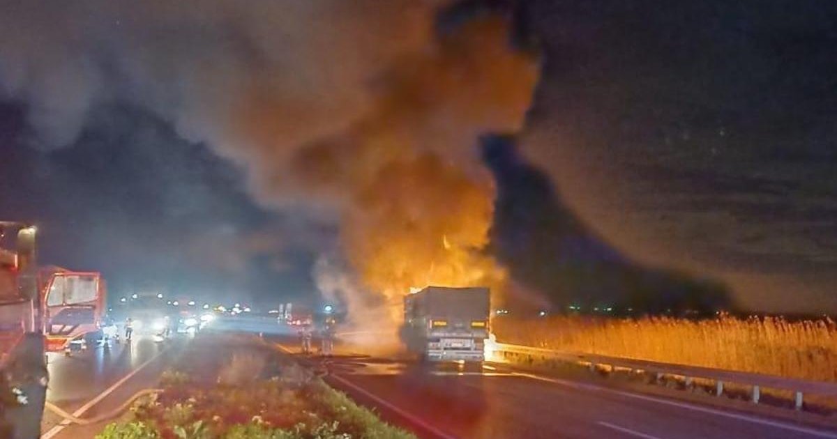 Bursa'da buğday yüklü TIR alev alev yandı