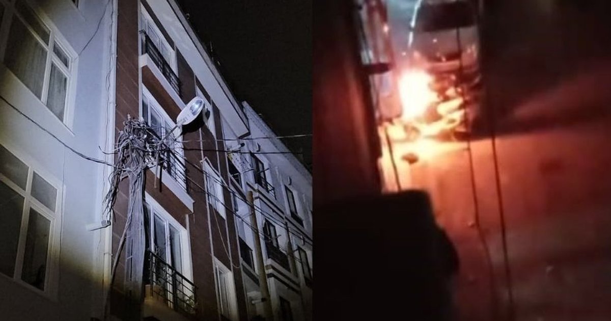 Şişli'de elektrik direği patladı, 3 motosiklet alev aldı