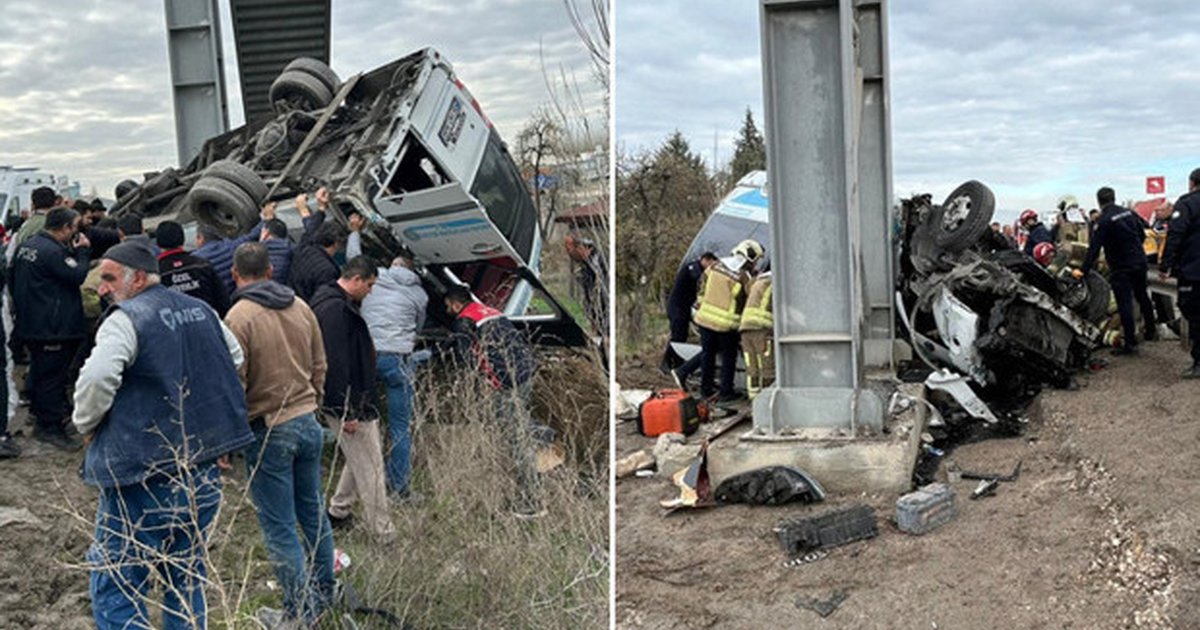 Ankara'da feci kaza: Özel halk otobüsü üst geçide çarptı