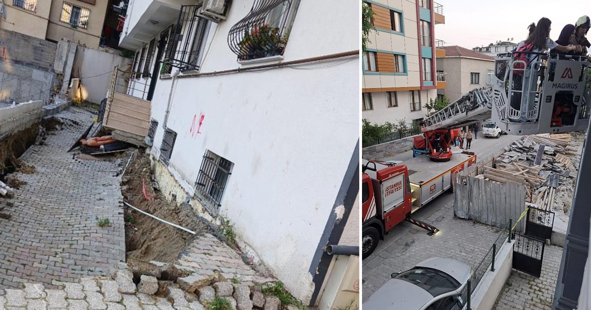 Küçükçekmece'de bina bahçesinde çökme: 29 kişi mahsur kaldı
