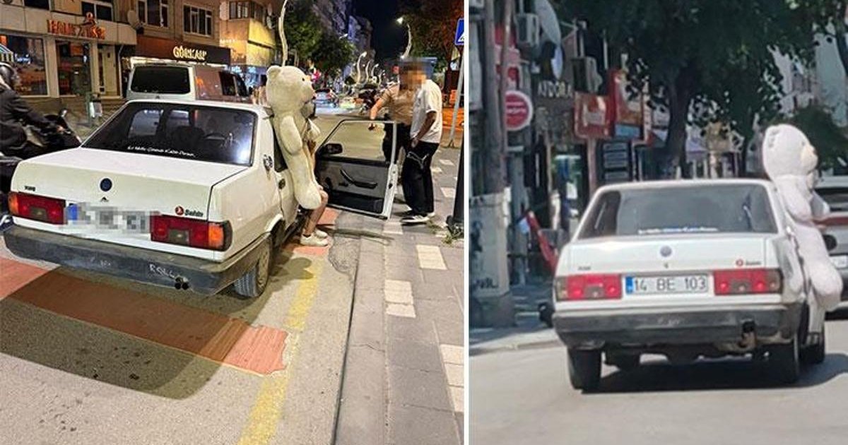 Pelüş ayı ile turlayan ehliyetsiz sürücüye ceza